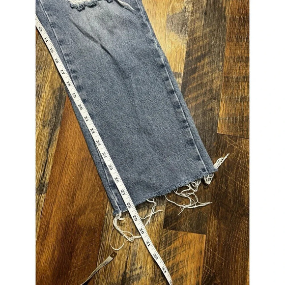 Zara High-Rise Ripped Knee Raw Hem Wide Leg Jean Lt Wash Size 4 - Picture 6 of 9